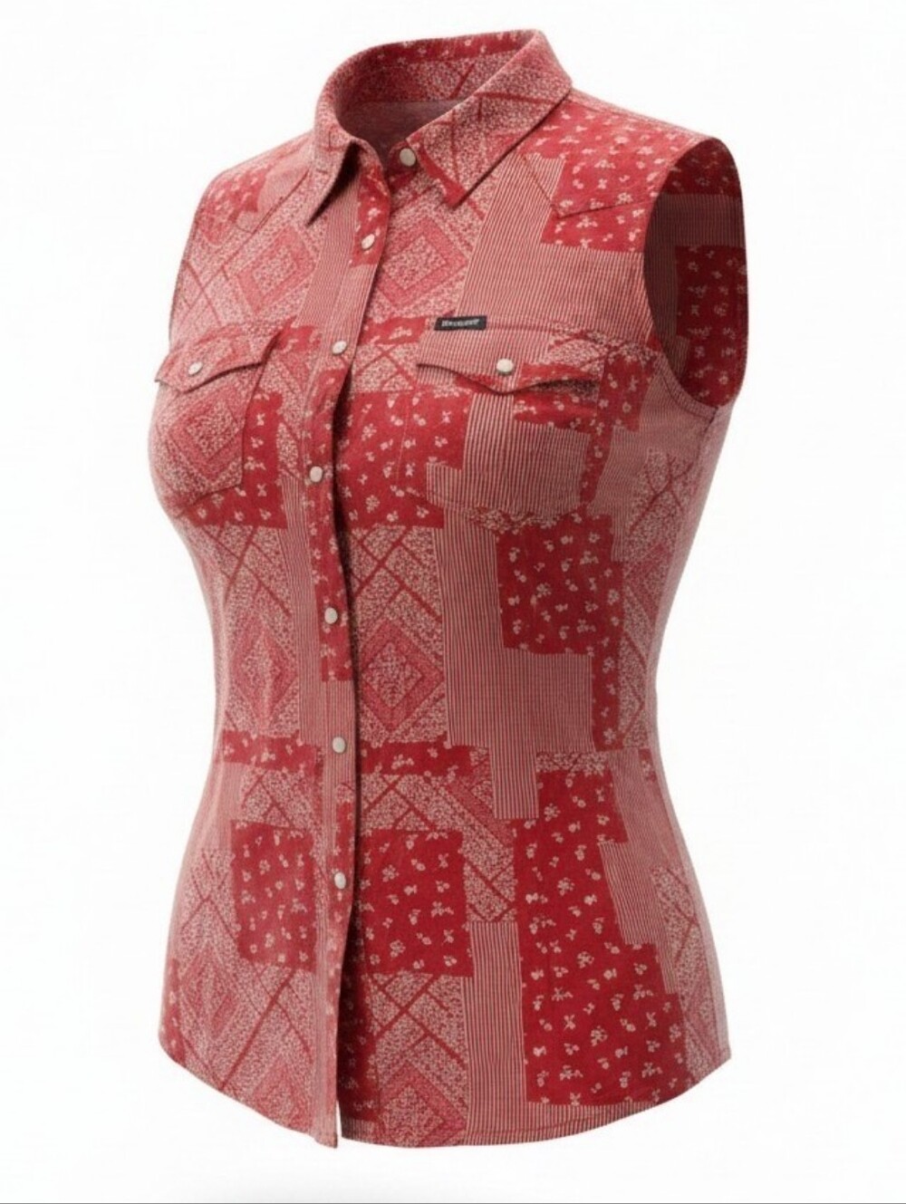 WRANGLER RETRO | Pearl Snap Western Bandana Patchwork Sleeveless Top | XXL